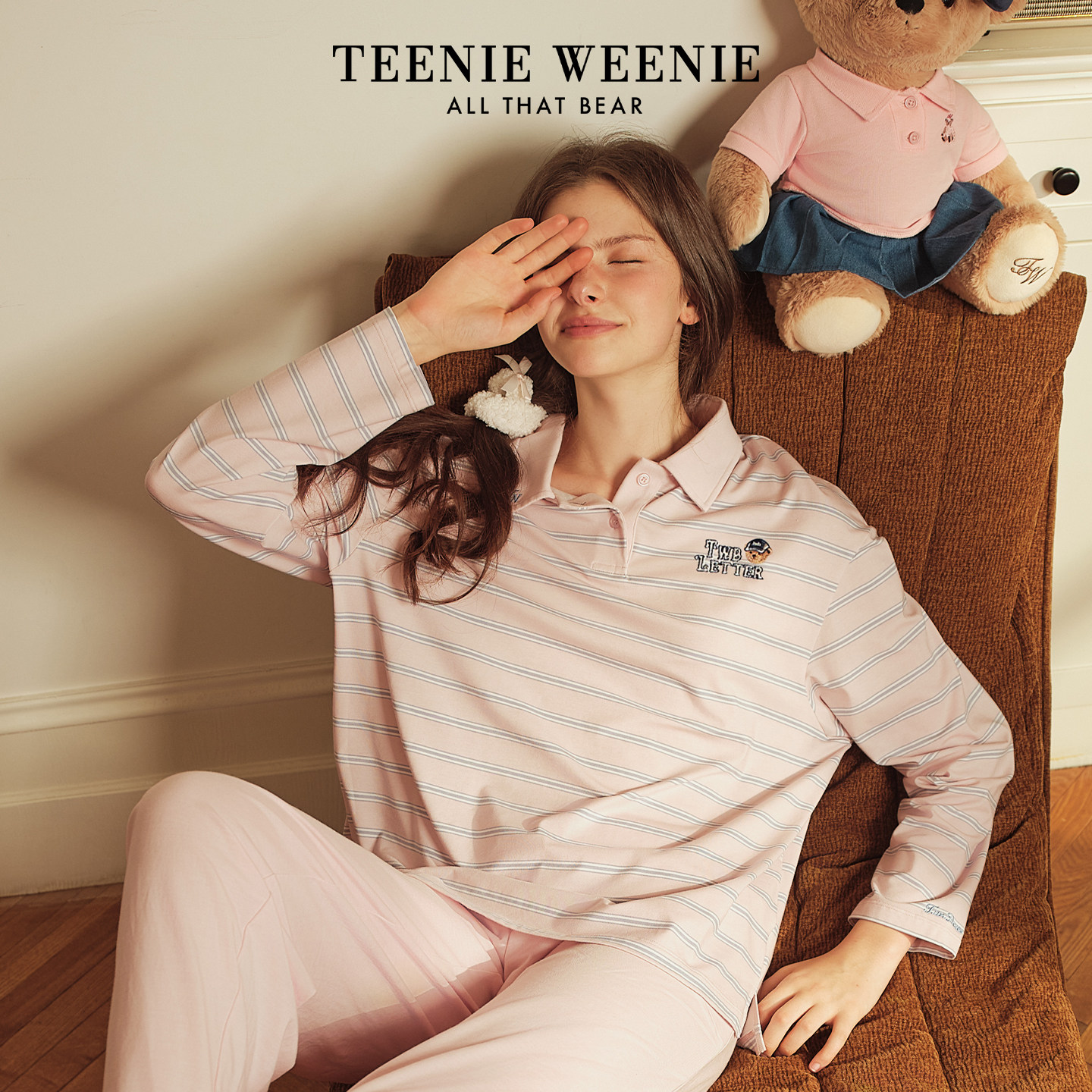 TeenieWeenie小熊莫代尔棉女士睡衣新款刺绣春季长袖女家居服套装