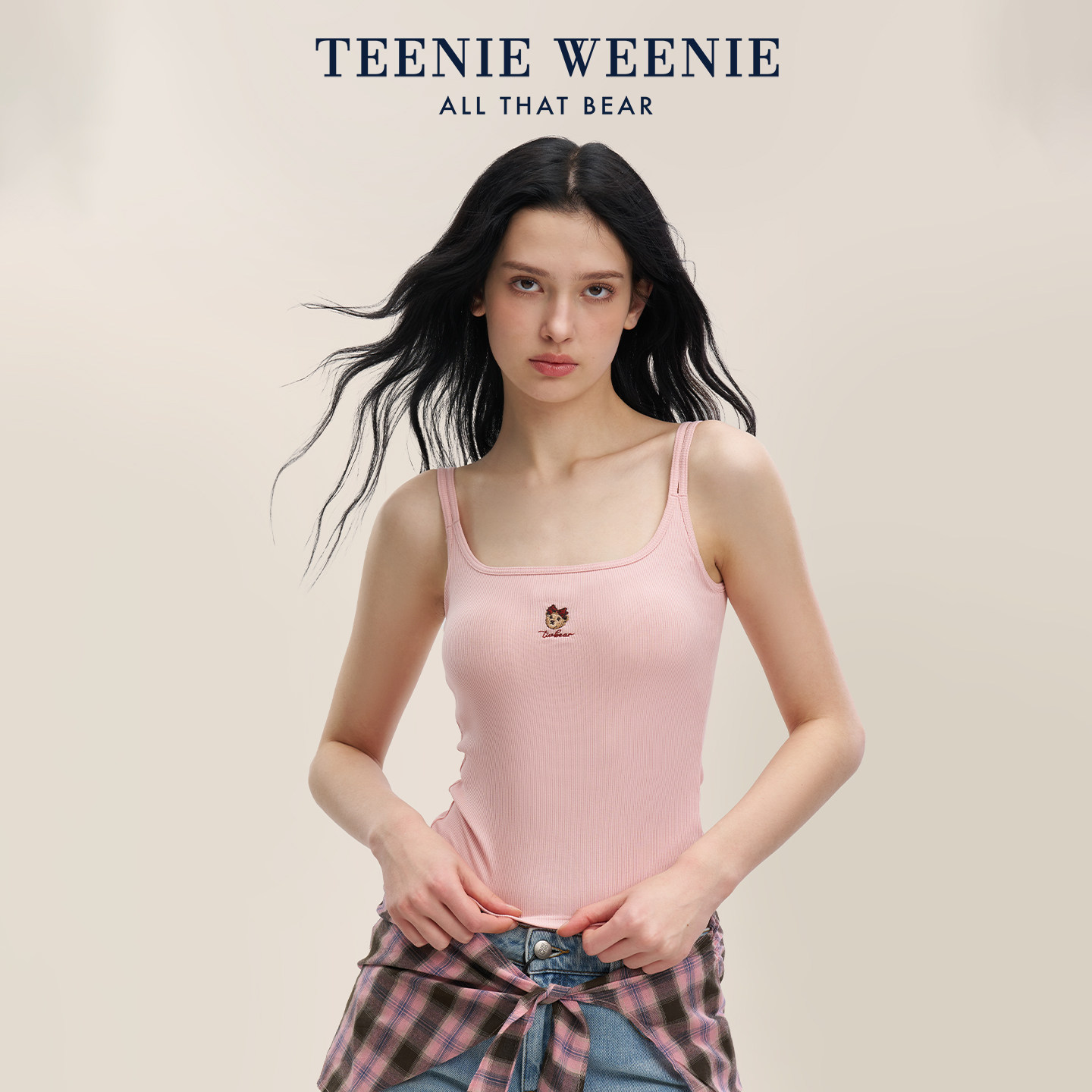 TeenieWeenie小熊吊带背心女内搭带胸垫2026新款夏季外穿美背上衣