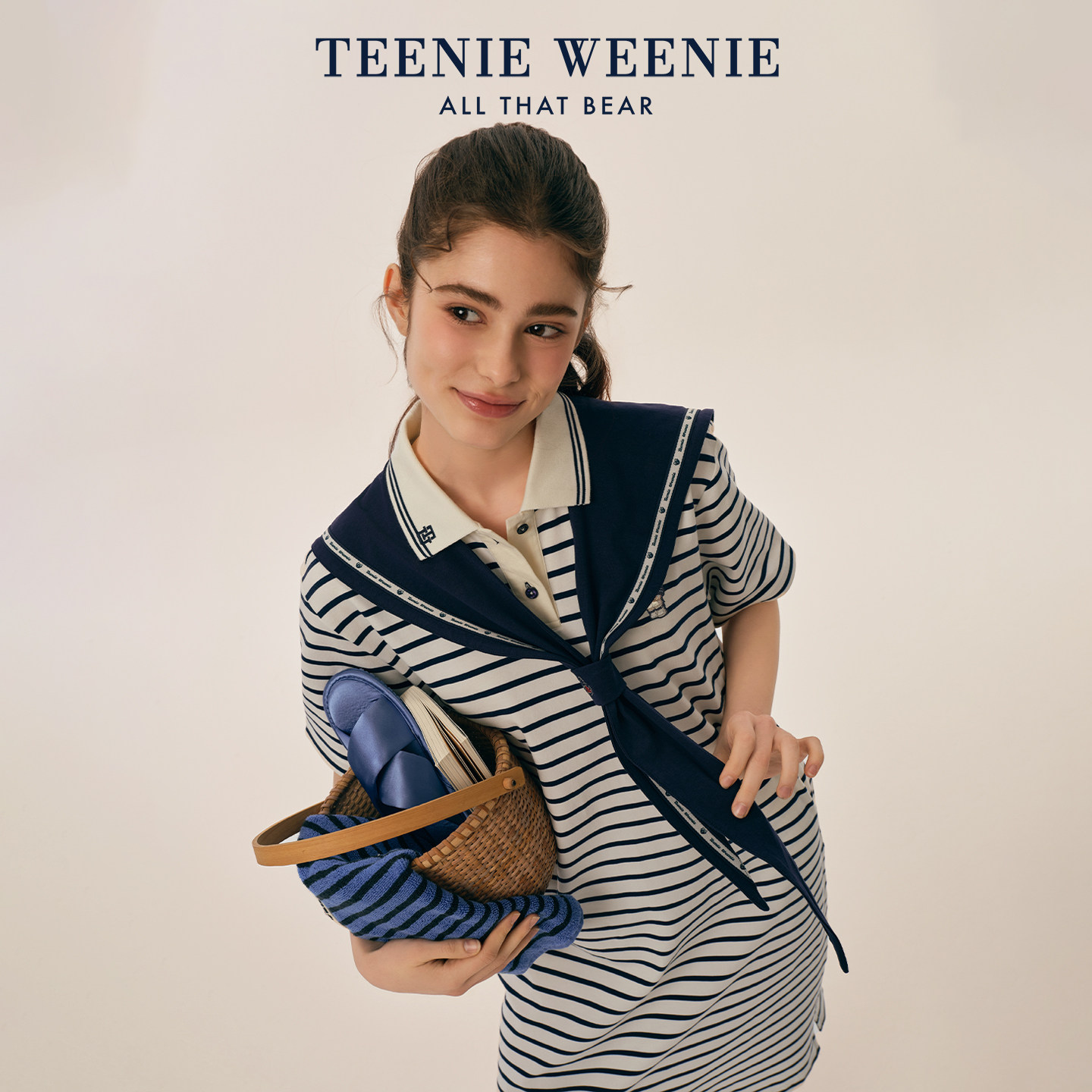 TeenieWeenie小熊女睡裙2026新款夏季纯棉条纹柔软家