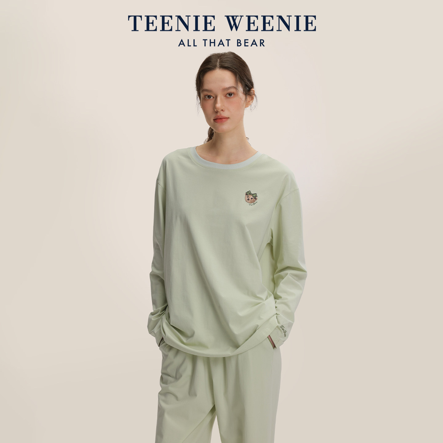 TeenieWeenie小熊女士纯棉刺绣新款圆领睡衣春秋休闲舒适