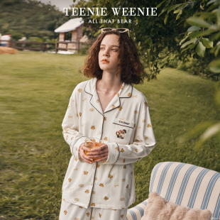 TeenieWeenie小熊莫代尔棉睡衣女款2026新款秋春季长袖长裤家居服