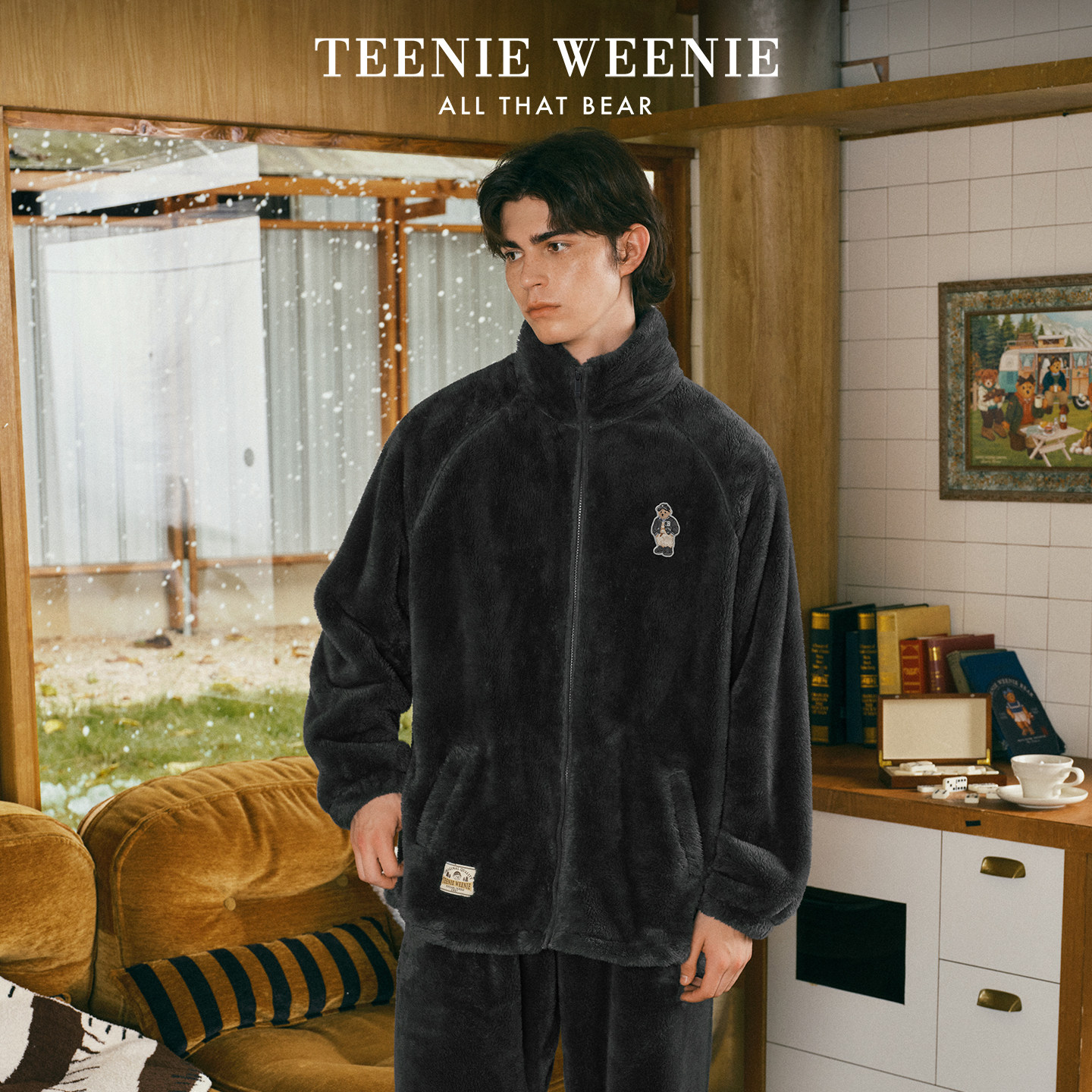 TeenieWeenie小熊男士睡衣秋冬季加绒加厚抗静电舒适居家风家居服
