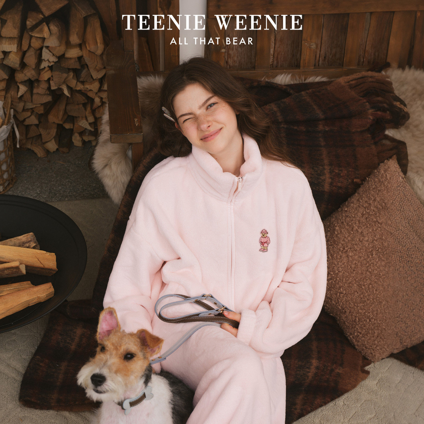 TeenieWeenie小熊法兰绒厚款睡衣女款冬季保暖家居服加绒长袖套装