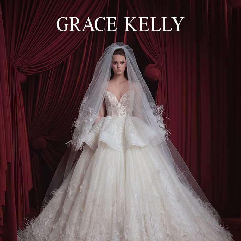 grace kelly白羽立体廓形梦幻婚纱礼服租赁北京上海