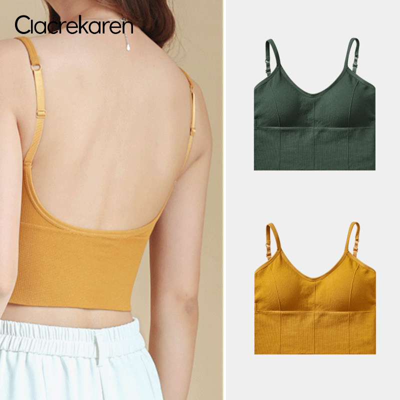Clacrekaren2件装u型美背聚拢文胸内衣吊带抹胸女背心外穿打底