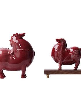 创意现代新中式红色树脂抽象唐马摆件书房博古架茶室样板房装饰品