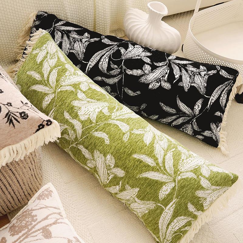 轻奢清新绿色中古飘窗靠垫腰枕法式复古客厅沙发加长床上抱枕套