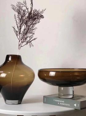 现代轻奢样板房客厅餐厅装饰摆件家居饰品纯手工水晶玻璃果盘花瓶