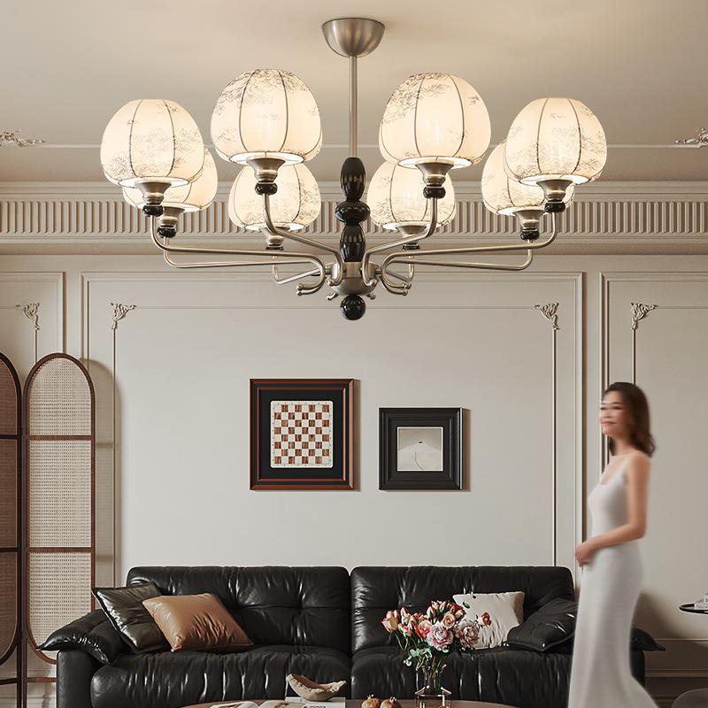 法式复古客厅吊灯2025新款中古风主卧室灯高级感布艺书房餐厅灯具