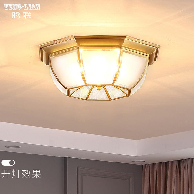 美式卧室简约吸顶灯全铜欧式大气房间过道阳台网红别墅门口楼梯灯