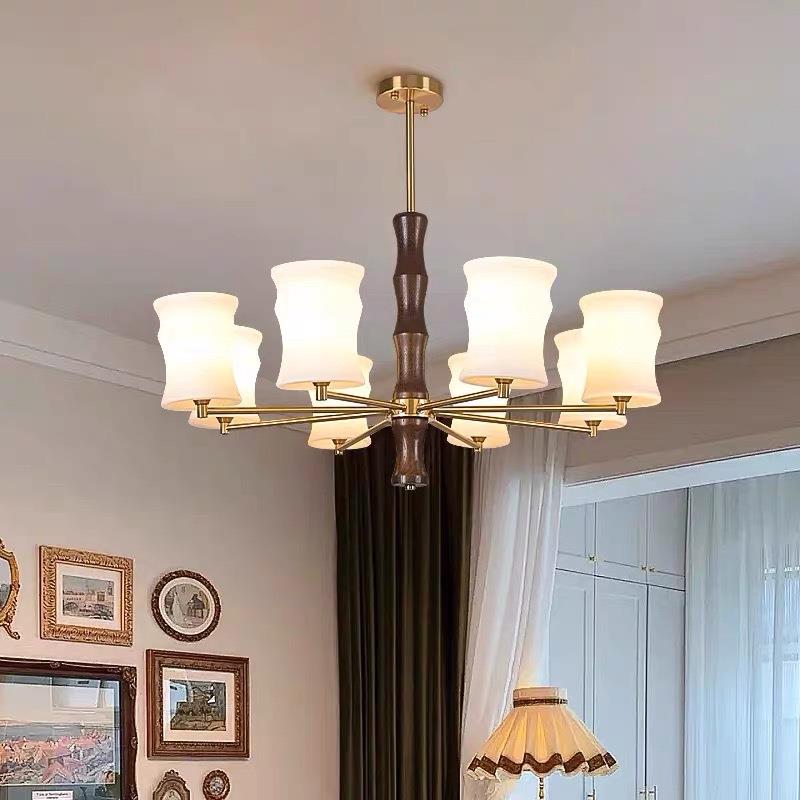 法式客厅吊灯复古实木竹节灯美式设计师主灯餐厅卧室书房创意灯具