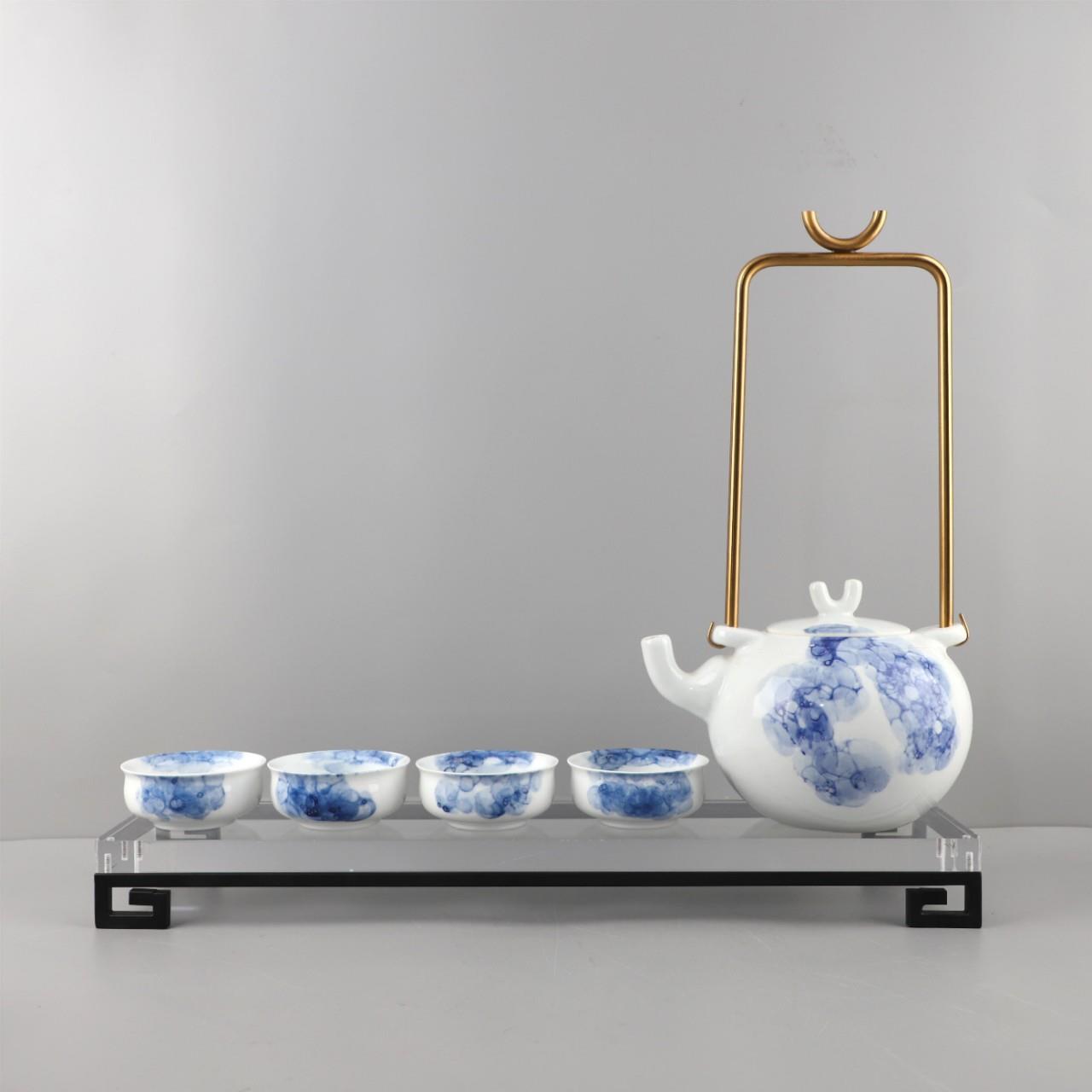 新中式青花陶瓷茶具茶托组合套装客厅茶几酒店办公室软装家居饰品