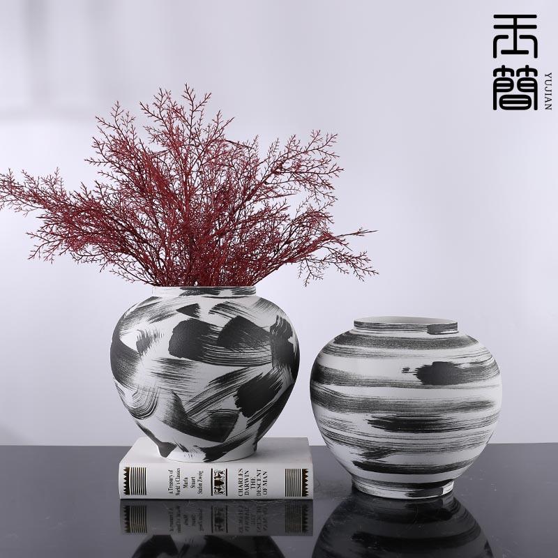 现代简约水墨陶瓷花瓶摆件样板间售楼处酒店客厅玄关餐桌插花花器