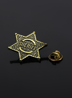美国警长皮带扣六角星胸 西部牛仔六角星徽章治安SHERIFF帽子别针