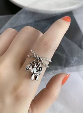 马上有钱花开口戒指女复古新中式创意小众个性国潮指环配饰独特