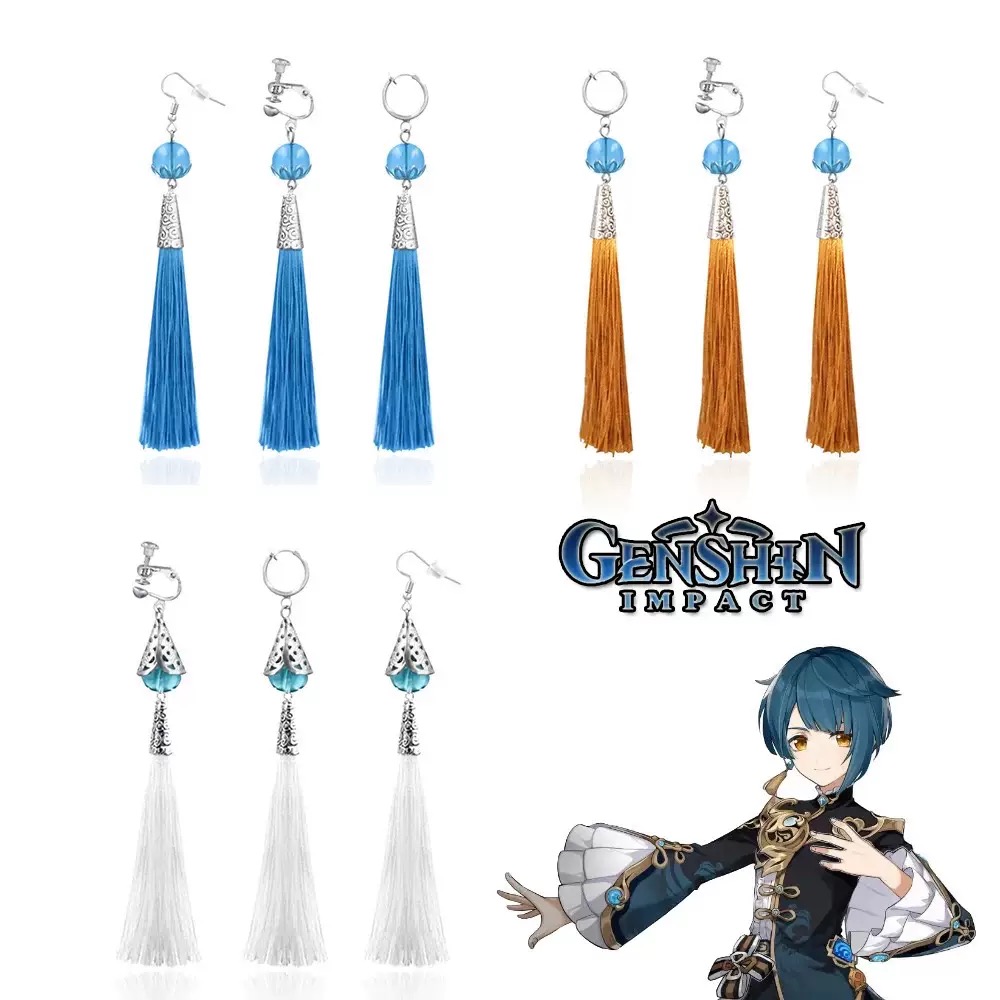 原神周边耳夹璃月行秋同款流苏耳坠cos卡通动漫配饰耳钩配饰小众