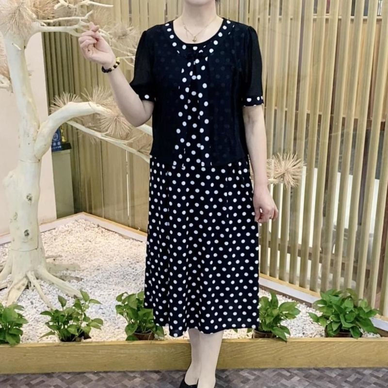 中老年夏季新款假两件连衣裙