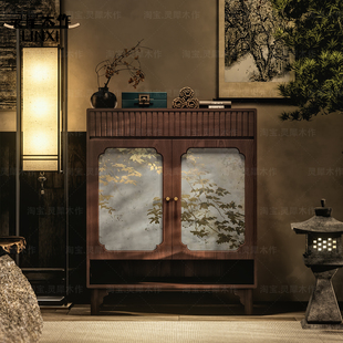 中古风复古家用入户实木鞋 轻奢收纳柜 柜一体走廊整装 玄关柜免安装