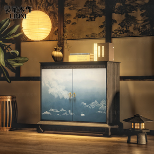 新中式门厅入户过道玄关柜冷色调原创复古风经典客厅装饰柜储物柜