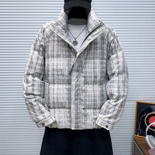 狄品90%白鸭绒羽绒服男保暖格子冬装 加厚外套
