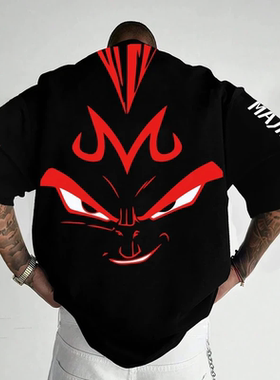 DBZ Buu M Logo七龙珠日漫个性印花重磅纯棉不戴帽T恤男大码短袖