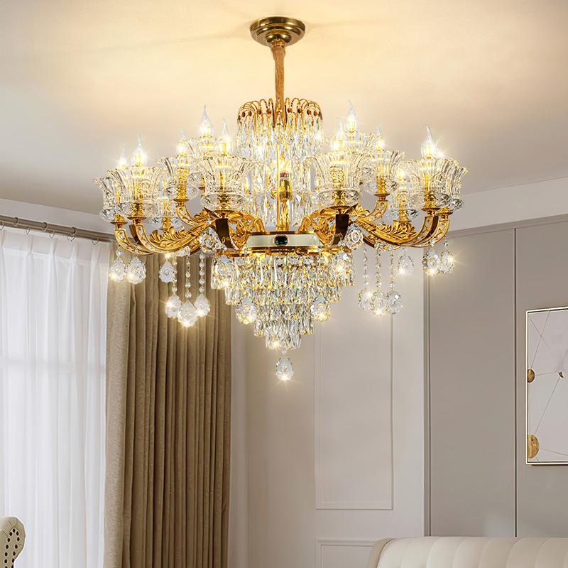 欧式吊灯高档大气锌合金家用客厅餐厅卧室书房新款网红K9水晶灯具