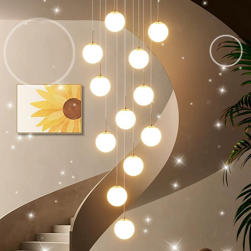 复式楼长吊灯楼梯间轻奢简约现代小loft公寓挑空别墅中空客厅大灯