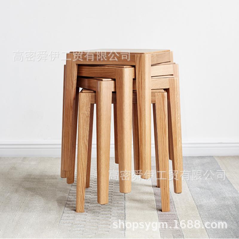 舜伊工贸全实木凳子可叠放北欧橡木客厅家用方凳现代简约创意板凳