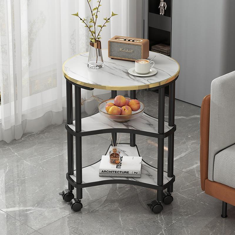 实木沙发边几可移动大理石岩板纹小桌子家用客厅茶几置物架小户型