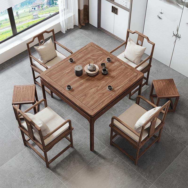 老榆木新中式纯实木餐桌椅小户型四方桌子原木八仙桌打牌掼蛋桌