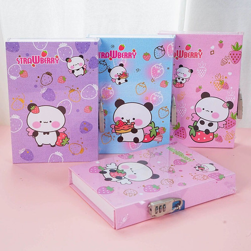 可爱卡通彩页密码笔记本子高颜值男女孩手账本带锁记事日记笔记本