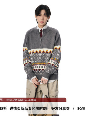 sameuoo散养文化「半屿」费尔岛毛衣冬季莫代尔混纺针织衫上衣