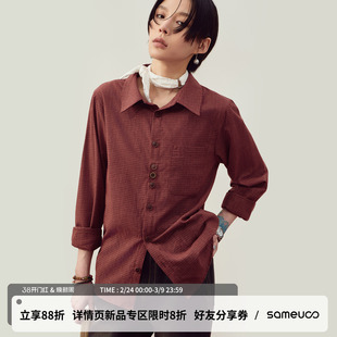 sameuoo散养文化「美好衬衫」撞色格纹长袖跨年衬衫正肩红衬衣春