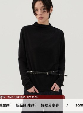 sameuoo散养文化「涅绅」捏褶黑色长袖t恤 半高领可叠穿打底上衣