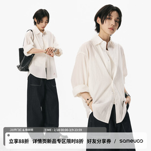 sameuoo散养文化「氧」宽松长袖衬衫女春 叠穿中性风白色衬衣男