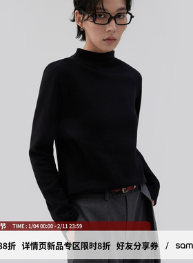 sameuoo散养文化半高领黑色长袖t恤秋冬季中性风内搭打底衫可外穿
