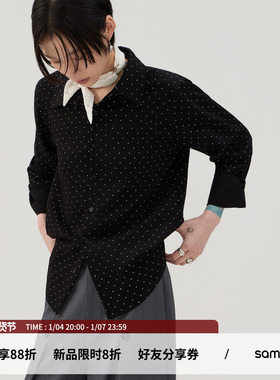 sameuoo散养文化「小姐」斜纹波点黑色长袖衬衫 可外穿内搭衬衣春