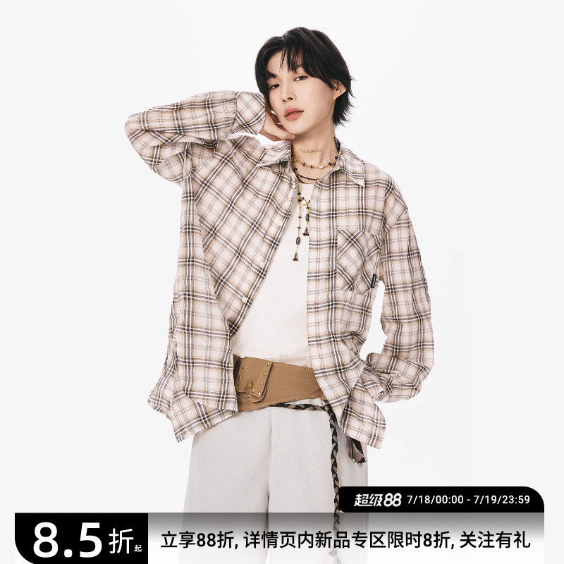 散养文化“浮息”格子长袖衬衫夏