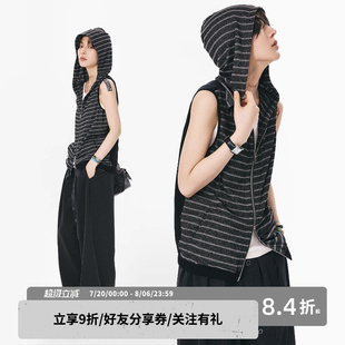夏 sameuoo散养文化「巫缪」条纹针织连帽背心外套女中性马甲开衫