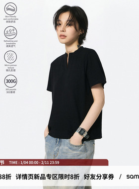 sameuoo散养文化「甜茶」正肩短袖t恤女夏季V领中性风短款上衣
