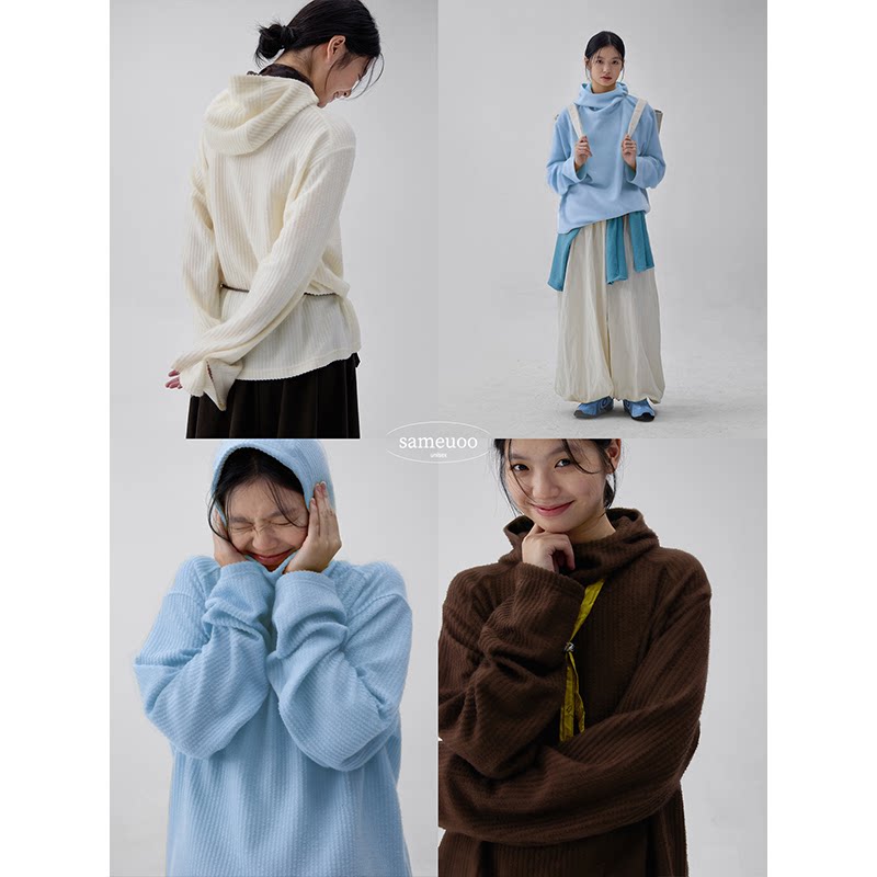 sameuoo散养文化无性别长袖t恤女秋冬帽衫卫衣连帽打底衫上衣内搭