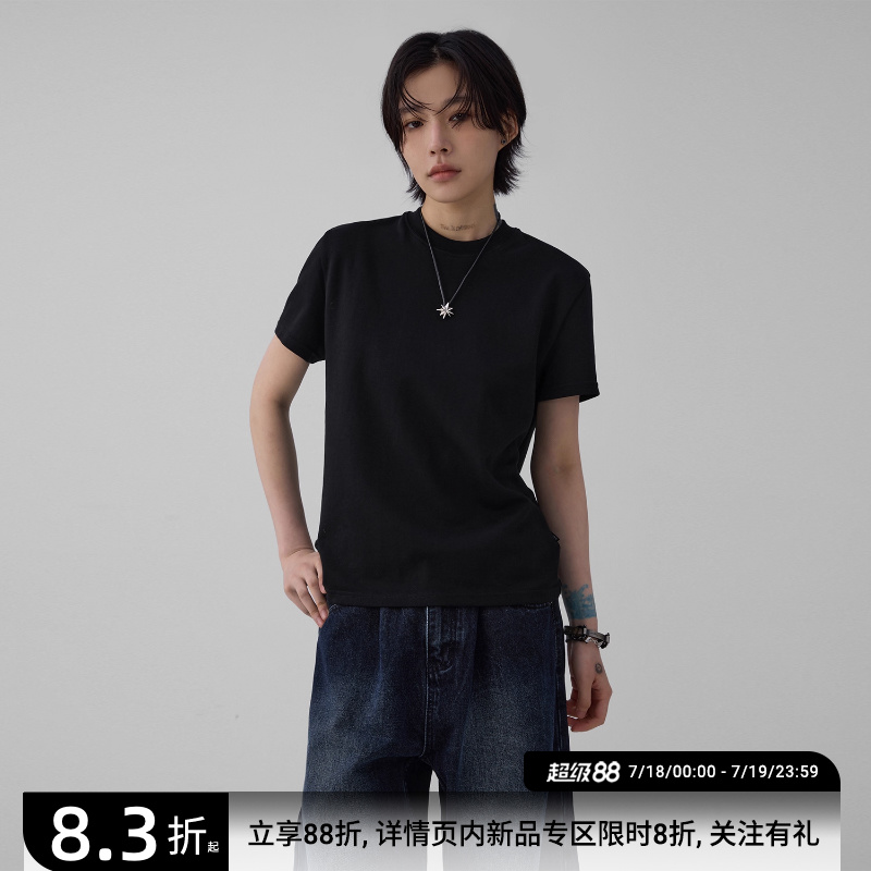sameuoo散养文化「小彩派对」修身正肩短袖t恤女夏纯色情侣基础t
