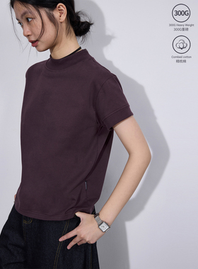 sameuoo散养文化「画布」半高领短袖t恤女夏季中性风简约正肩上衣