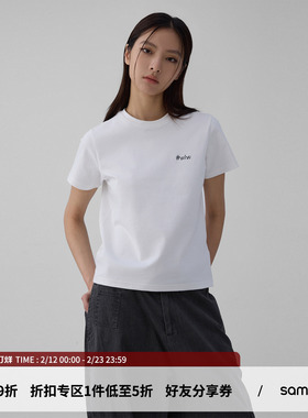 sameuoo散养文化「wlw」英文刺绣短袖t恤女夏季中性风情侣上衣