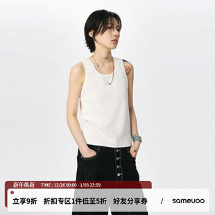 sameuoo散养文化「留白」白色360G重磅背心T恤女夏中性无袖 上衣男