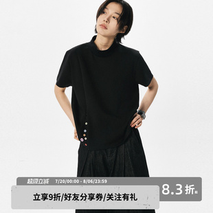 t恤女夏彩色纽扣中性风上衣 sameuoo散养文化「虹匣」正肩黑色短袖