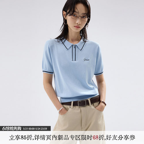 散养文化莱赛尔针织短袖polo衫女