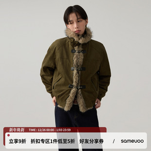 sameuoo散养文化「麂暖」牛皮绒翻毛领座山雕外套 棉服 飞机扣工装