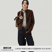 sameuoo散养文化「麂皮士」仿鹿皮绒中性风立领夹克棕色短款 外套