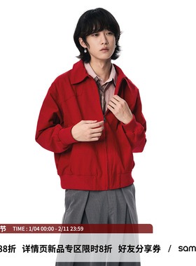 【蒋依依同款】sameuoo散养文化「纽约日报」水洗红色夹克外套女